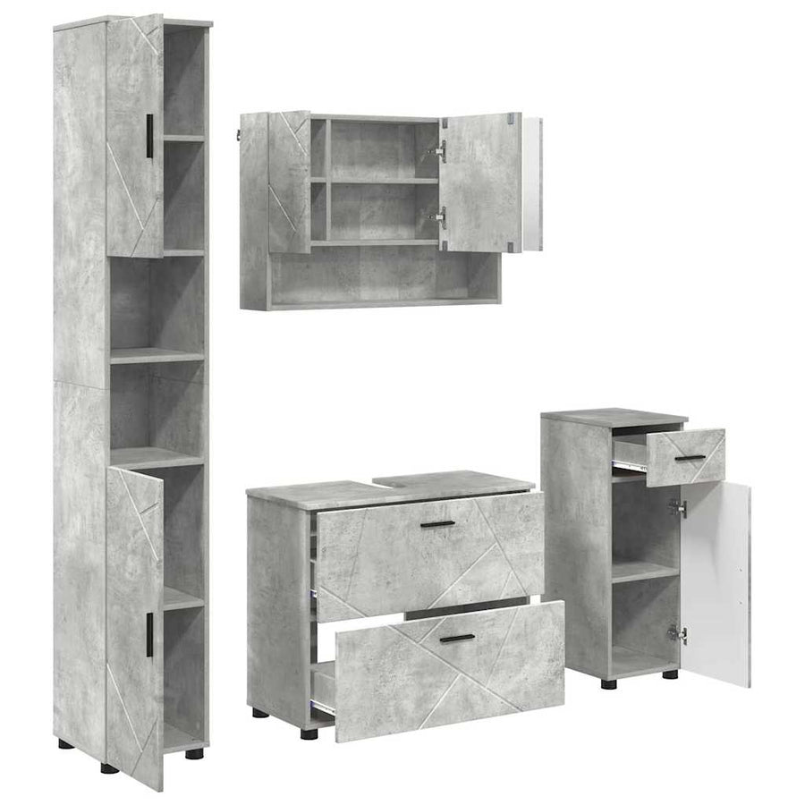 Badkamermeubelset 4 pcs Beton Grijs Geperst Hout en Metaal