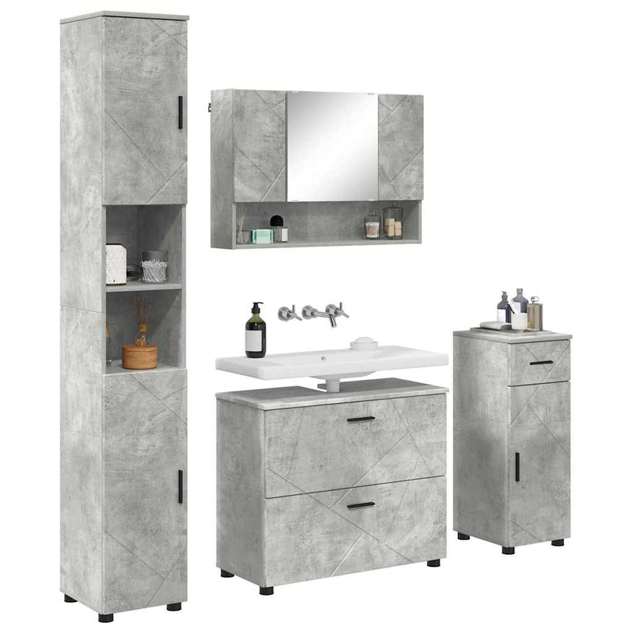 Badkamermeubelset 4 pcs Beton Grijs Geperst Hout en Metaal