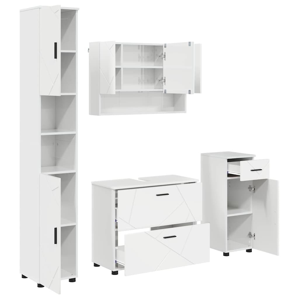 Badkamermeubelset 4 pcs Hoogglans wit Geperst Hout en Metaal
