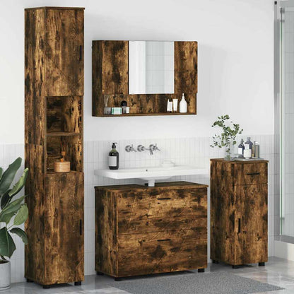 Badkamermeubelset 4 pcs Gerookt eiken Geperst Hout en Metaal