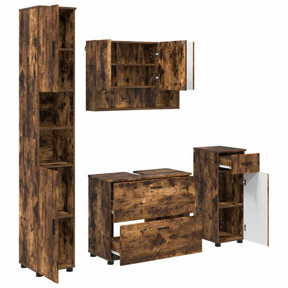Badkamermeubelset 4 pcs Gerookt eiken Geperst Hout en Metaal