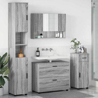 Badkamermeubelset 4 pcs Grijs Sonoma Geperst Hout en Metaal