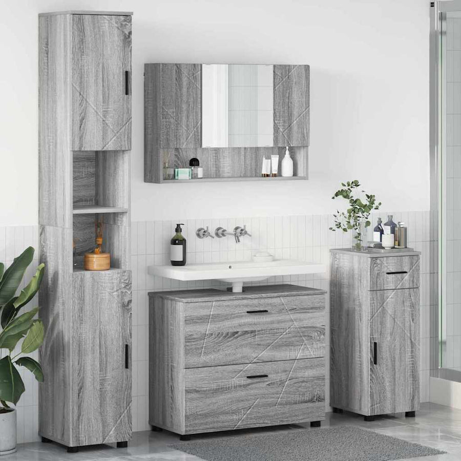Badkamermeubelset 4 pcs Grijs Sonoma Geperst Hout en Metaal