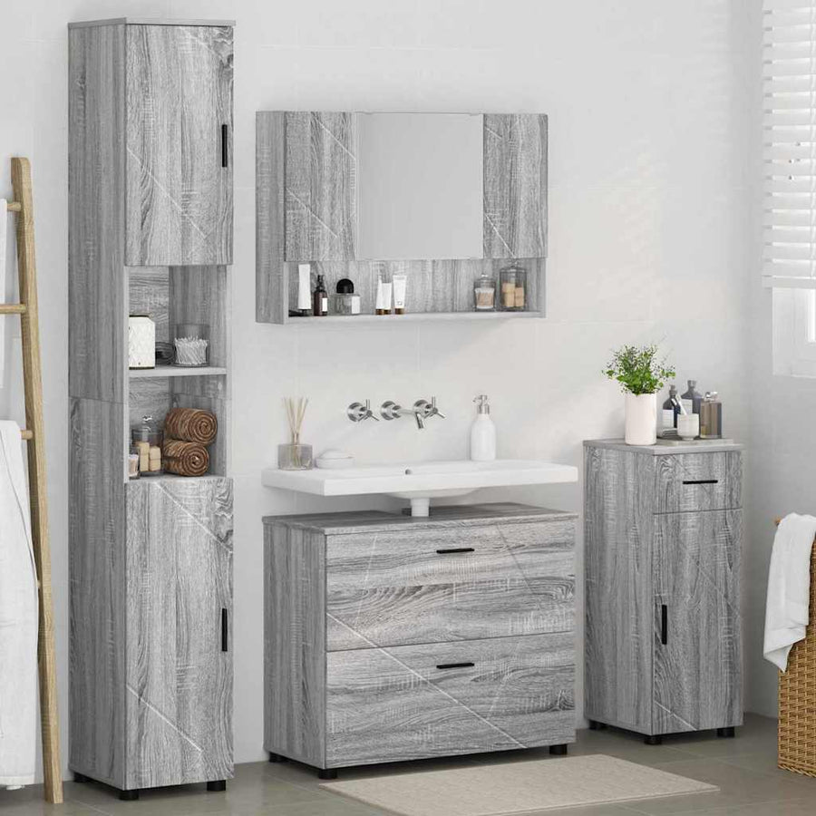 Badkamermeubelset 4 pcs Grijs Sonoma Geperst Hout en Metaal