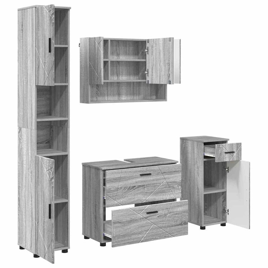 Badkamermeubelset 4 pcs Grijs Sonoma Geperst Hout en Metaal