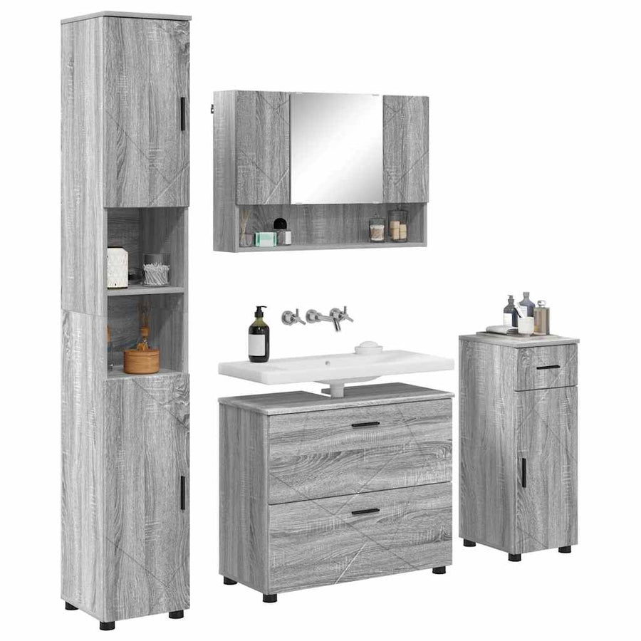 Badkamermeubelset 4 pcs Grijs Sonoma Geperst Hout en Metaal