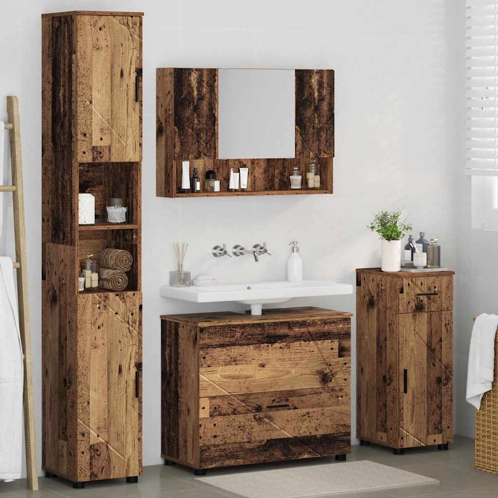Badkamermeubelset 4 pcs Oud Hout Geperst Hout en Metaal