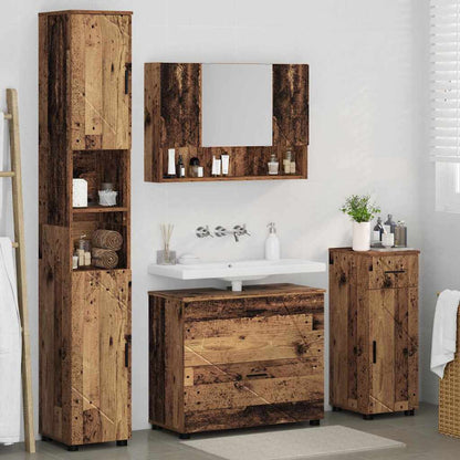 Badkamermeubelset 4 pcs Oud Hout Geperst Hout en Metaal