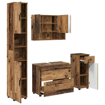 Badkamermeubelset 4 pcs Oud Hout Geperst Hout en Metaal