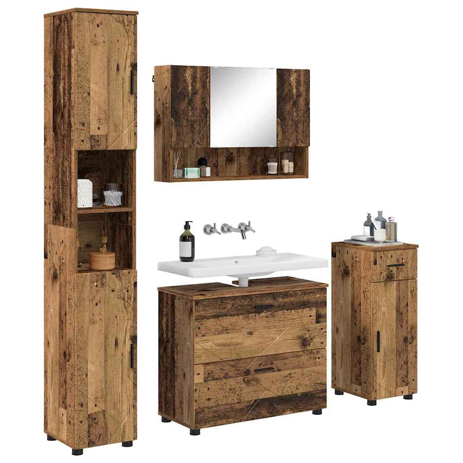 Badkamermeubelset 4 pcs Oud Hout Geperst Hout en Metaal