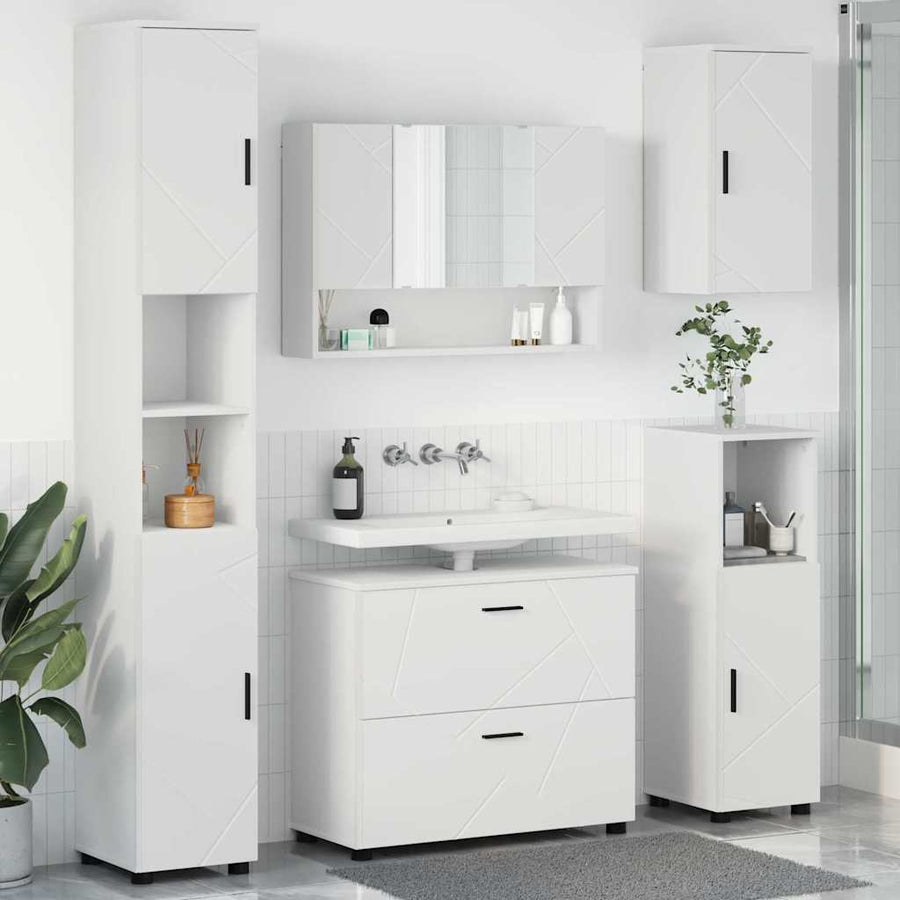Badkamermeubelset met lade 5 pcs Wit Geperst Hout en Metaal