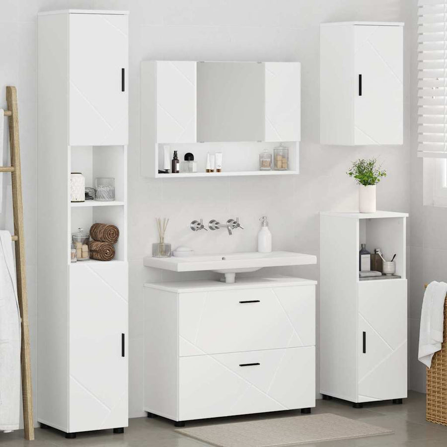 Badkamermeubelset met lade 5 pcs Wit Geperst Hout en Metaal
