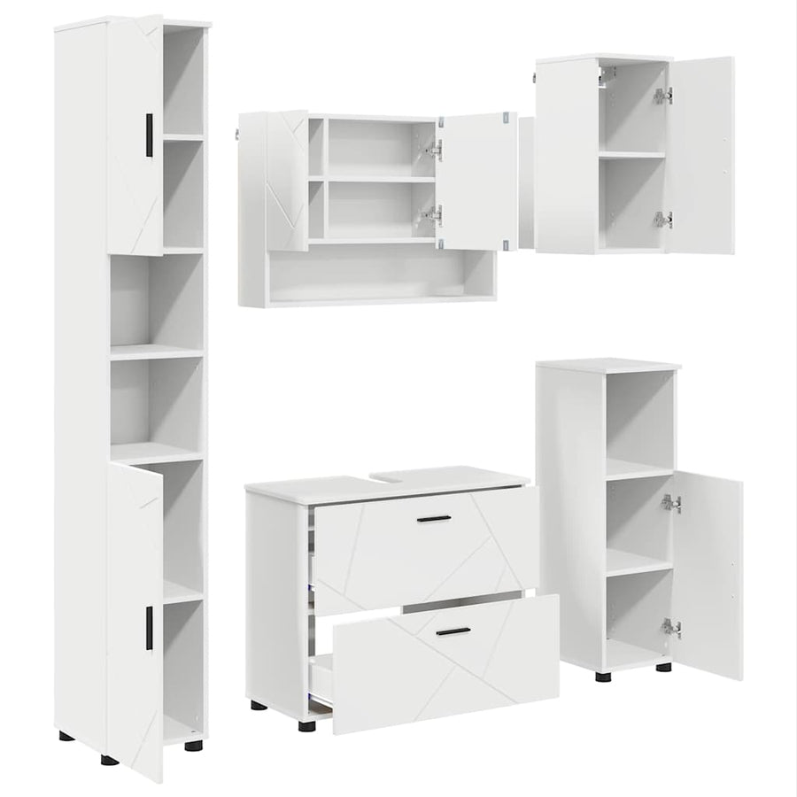 Badkamermeubelset met lade 5 pcs Wit Geperst Hout en Metaal