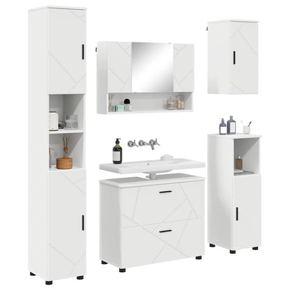 Badkamermeubelset met lade 5 pcs Wit Geperst Hout en Metaal
