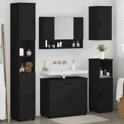 Badkamermeubelset met lade 5 pcs Zwart Geperst Hout en Metaal