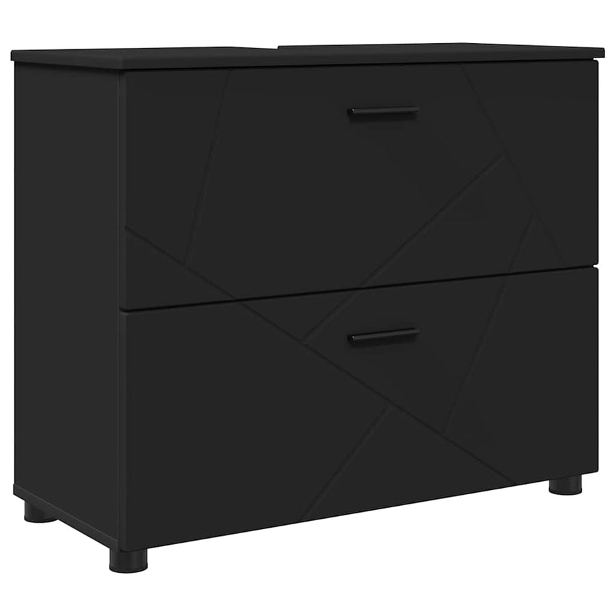 Badkamermeubelset met lade 5 pcs Zwart Geperst Hout en Metaal