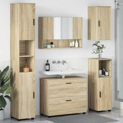 Badkamermeubelset 5 pcs Sonoma Eiken Geperst Hout en Metaal