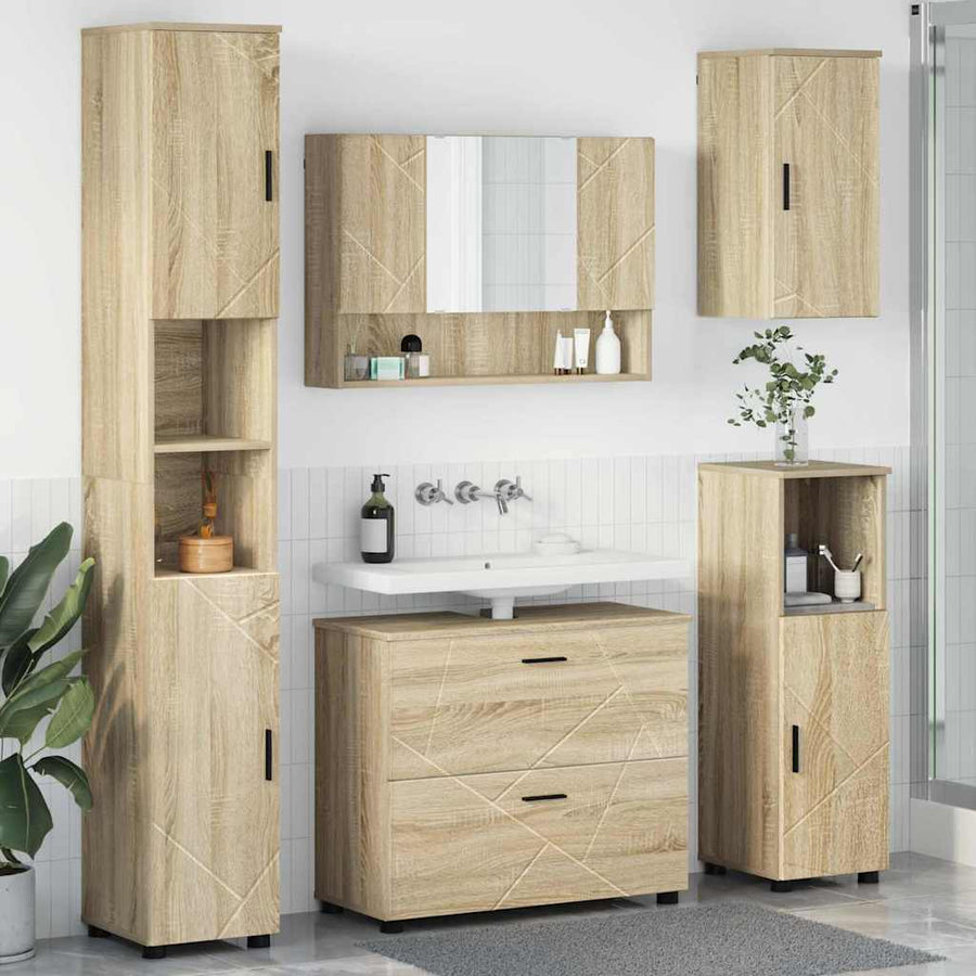 Badkamermeubelset 5 pcs Sonoma Eiken Geperst Hout en Metaal