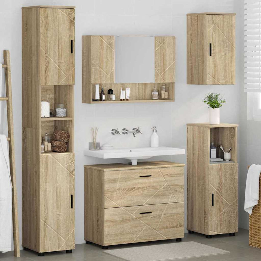 Badkamermeubelset 5 pcs Sonoma Eiken Geperst Hout en Metaal