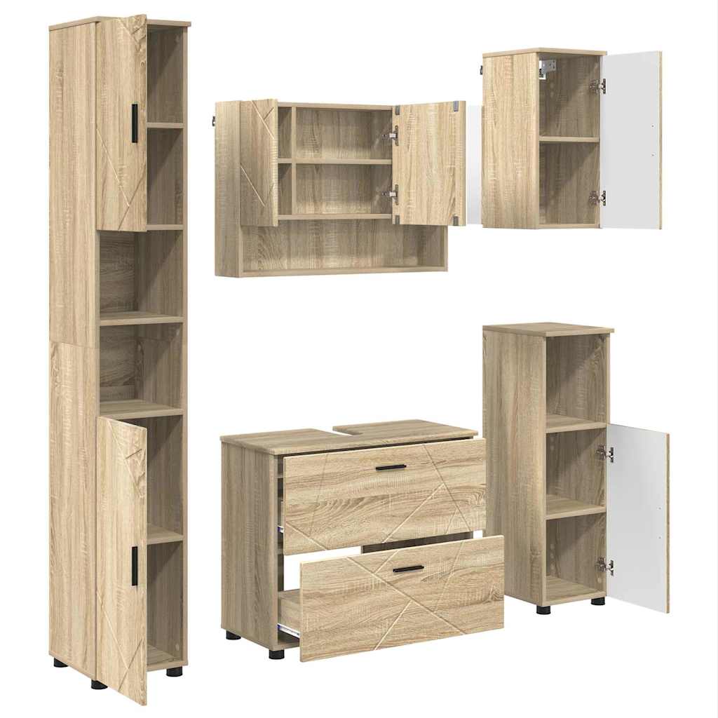 Badkamermeubelset 5 pcs Sonoma Eiken Geperst Hout en Metaal