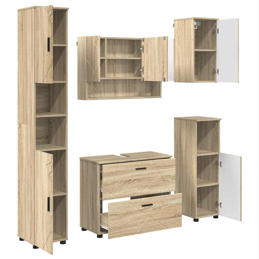 Badkamermeubelset 5 pcs Sonoma Eiken Geperst Hout en Metaal