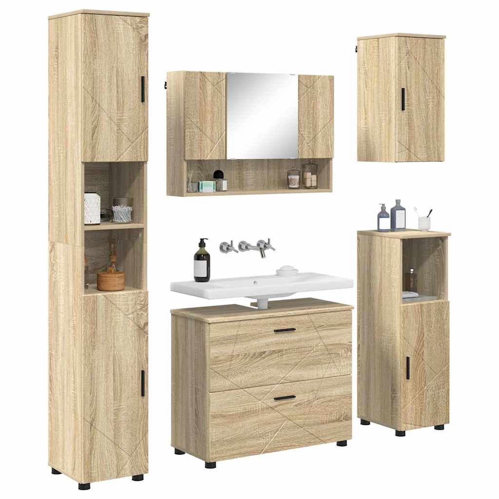 Badkamermeubelset 5 pcs Sonoma Eiken Geperst Hout en Metaal