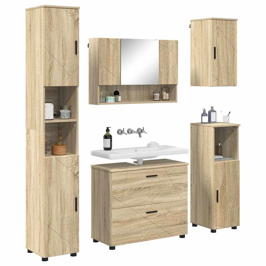 Badkamermeubelset 5 pcs Sonoma Eiken Geperst Hout en Metaal