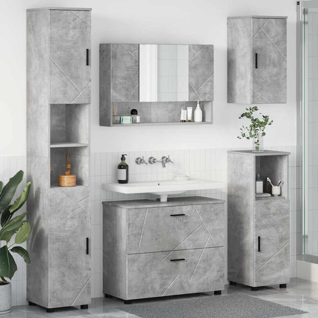 Badkamermeubelset 5 pcs Beton Grijs Geperst Hout en Metaal