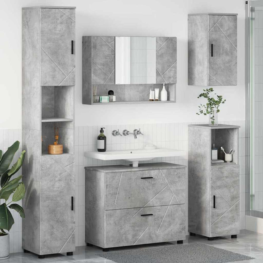 Badkamermeubelset 5 pcs Beton Grijs Geperst Hout en Metaal