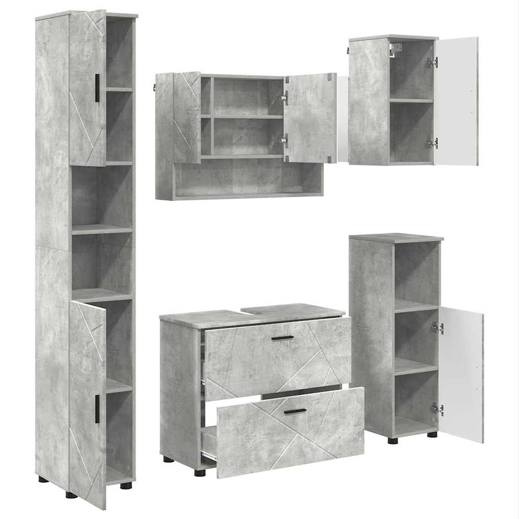 Badkamermeubelset 5 pcs Beton Grijs Geperst Hout en Metaal