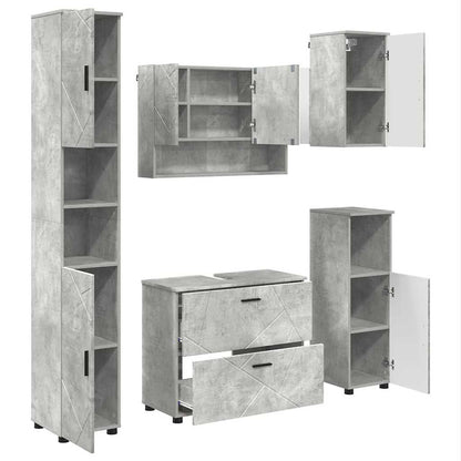 Badkamermeubelset 5 pcs Beton Grijs Geperst Hout en Metaal