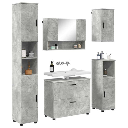 Badkamermeubelset 5 pcs Beton Grijs Geperst Hout en Metaal