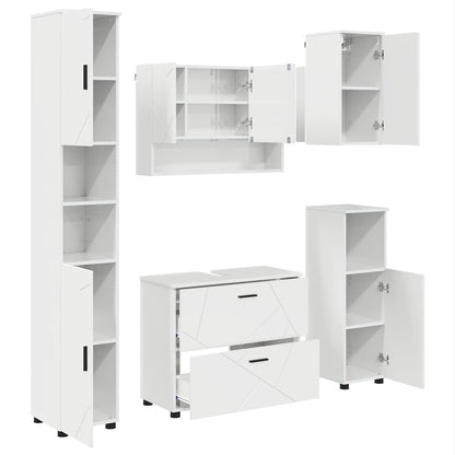Badkamermeubelset 5 pcs Hoogglans wit Geperst Hout en Metaal
