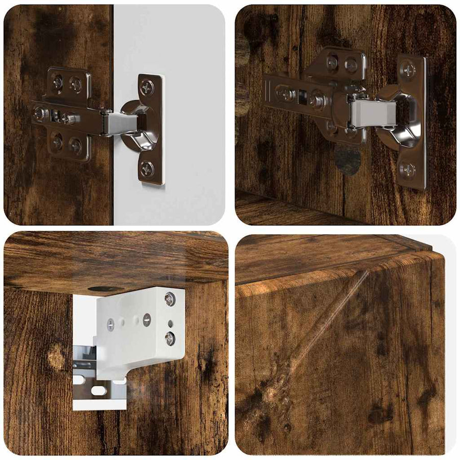 Badkamermeubelset 5 pcs Gerookt eiken Geperst Hout en Metaal