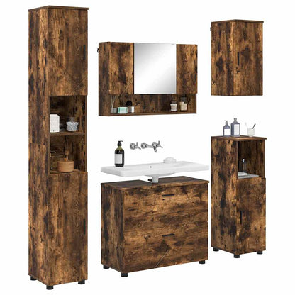 Badkamermeubelset 5 pcs Gerookt eiken Geperst Hout en Metaal