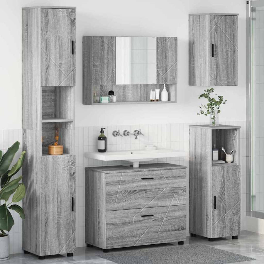Badkamermeubelset 5 pcs Grijs Sonoma Geperst Hout en Metaal