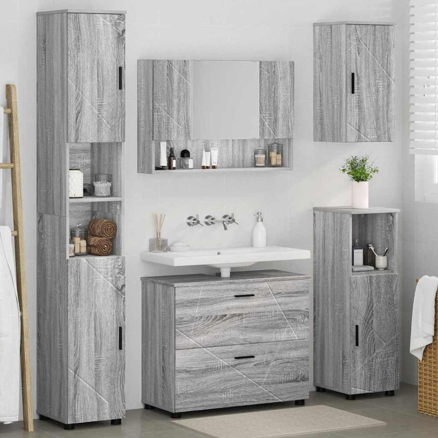 Badkamermeubelset 5 pcs Grijs Sonoma Geperst Hout en Metaal