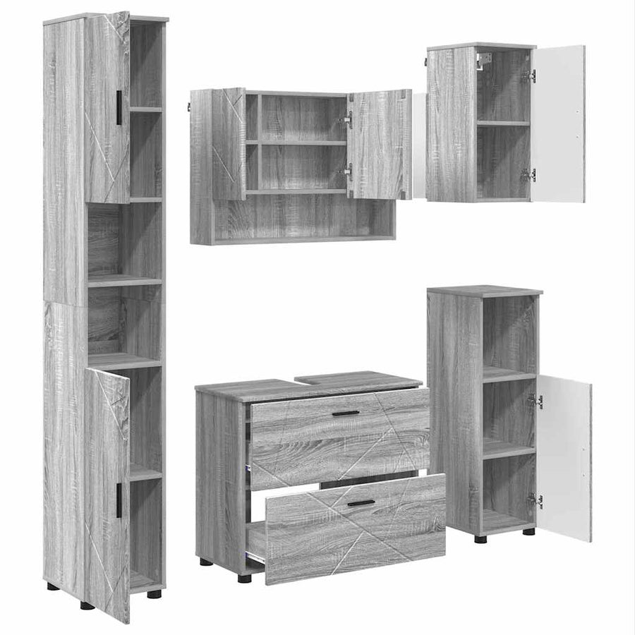 Badkamermeubelset 5 pcs Grijs Sonoma Geperst Hout en Metaal