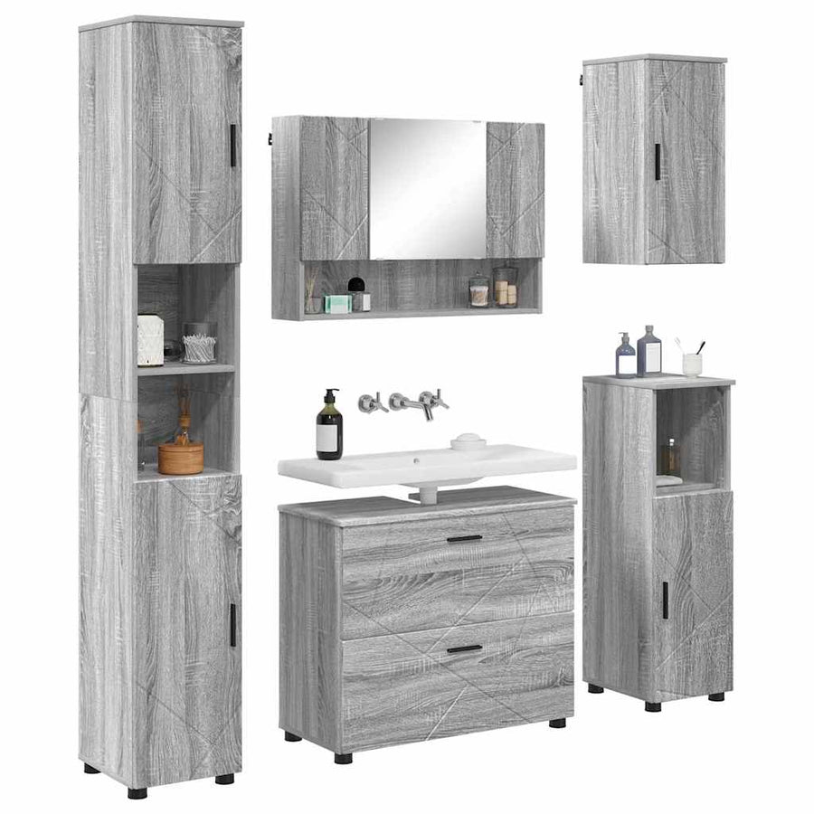 Badkamermeubelset 5 pcs Grijs Sonoma Geperst Hout en Metaal
