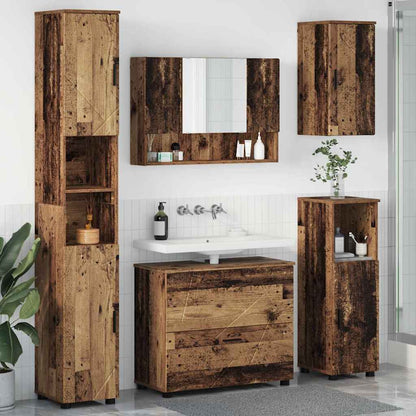 Badkamermeubelset 5 pcs Oud Hout Geperst Hout en Metaal
