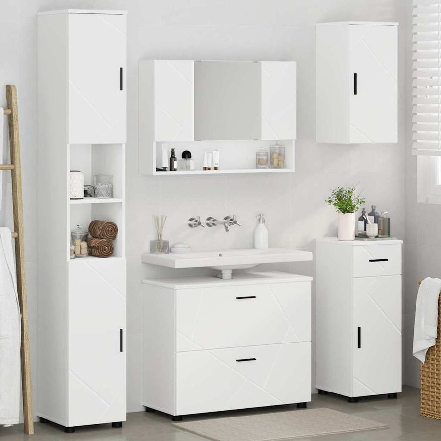 Badkamermeubelset met lade 5 pcs Wit Geperst Hout en Metaal