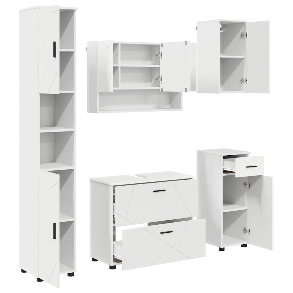 Badkamermeubelset met lade 5 pcs Wit Geperst Hout en Metaal