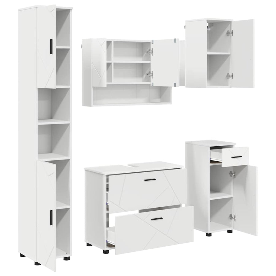 Badkamermeubelset met lade 5 pcs Wit Geperst Hout en Metaal