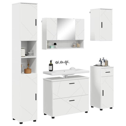Badkamermeubelset met lade 5 pcs Wit Geperst Hout en Metaal