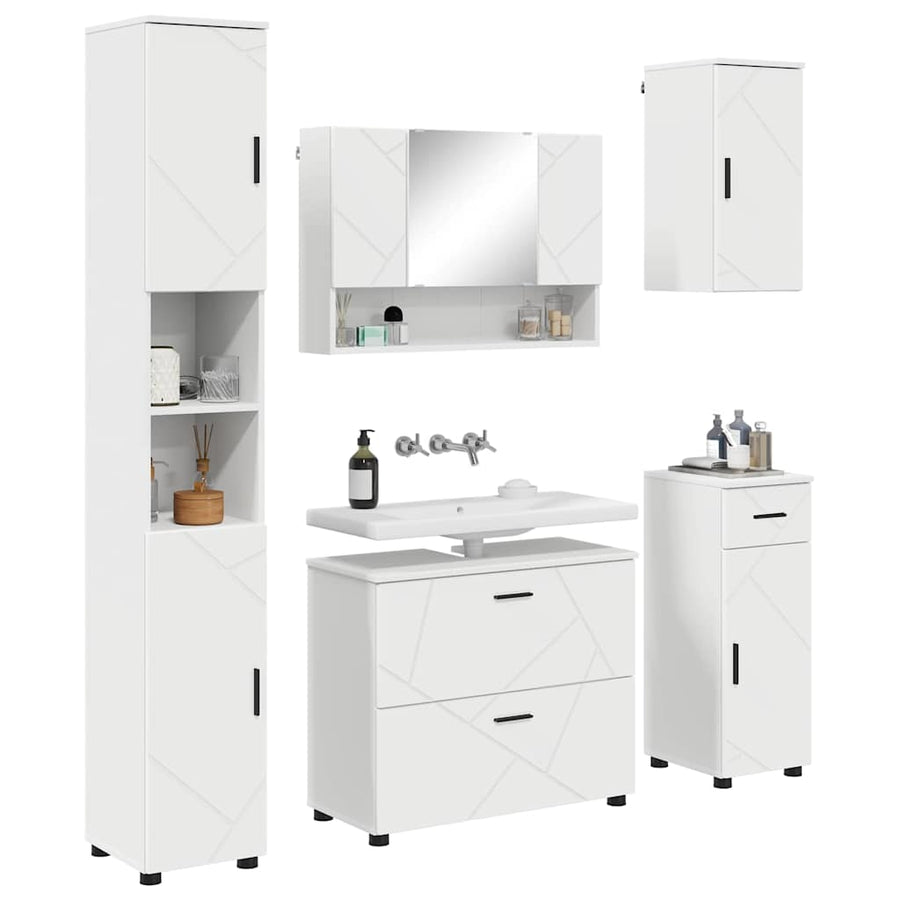 Badkamermeubelset met lade 5 pcs Wit Geperst Hout en Metaal