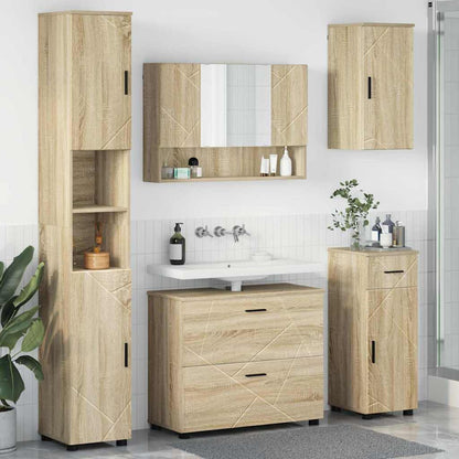 Badkamermeubelset 5 pcs Sonoma Eiken Geperst Hout en Metaal