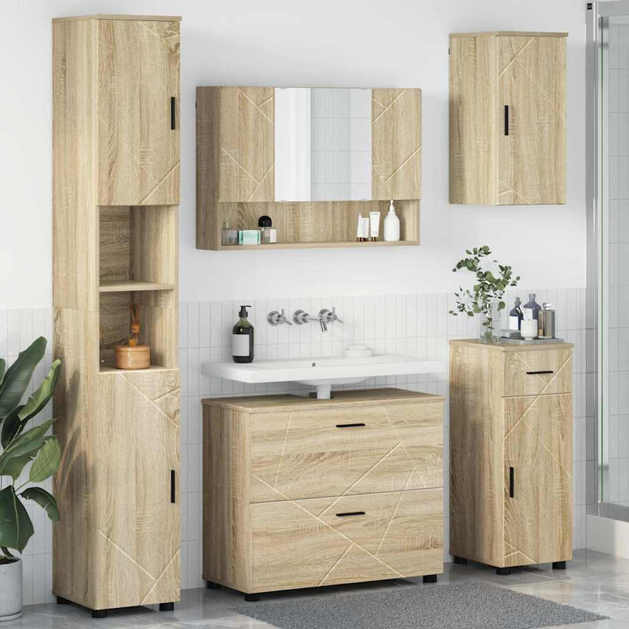 Badkamermeubelset 5 pcs Sonoma Eiken Geperst Hout en Metaal