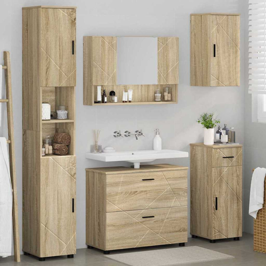 Badkamermeubelset 5 pcs Sonoma Eiken Geperst Hout en Metaal