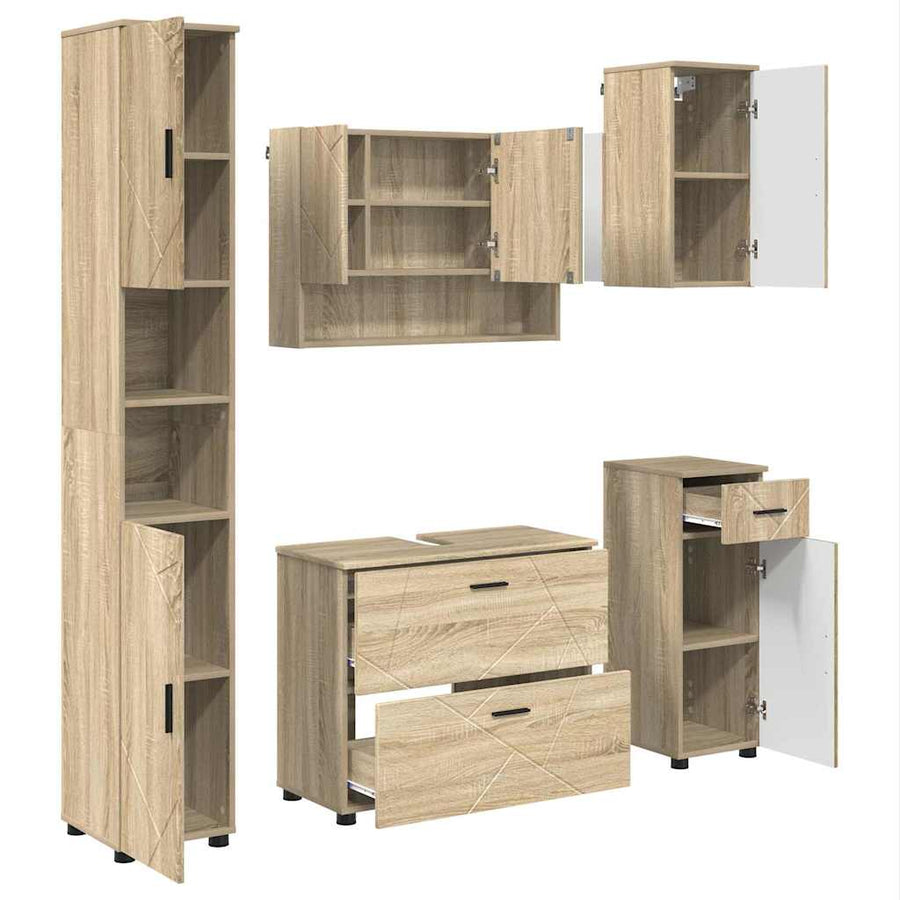 Badkamermeubelset 5 pcs Sonoma Eiken Geperst Hout en Metaal