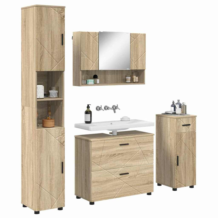 Badkamermeubelset 5 pcs Sonoma Eiken Geperst Hout en Metaal
